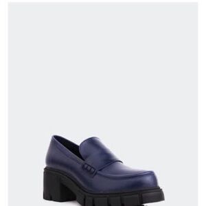 Navy Blue Chunky Loafers with Thick Sole and Slip-On Design